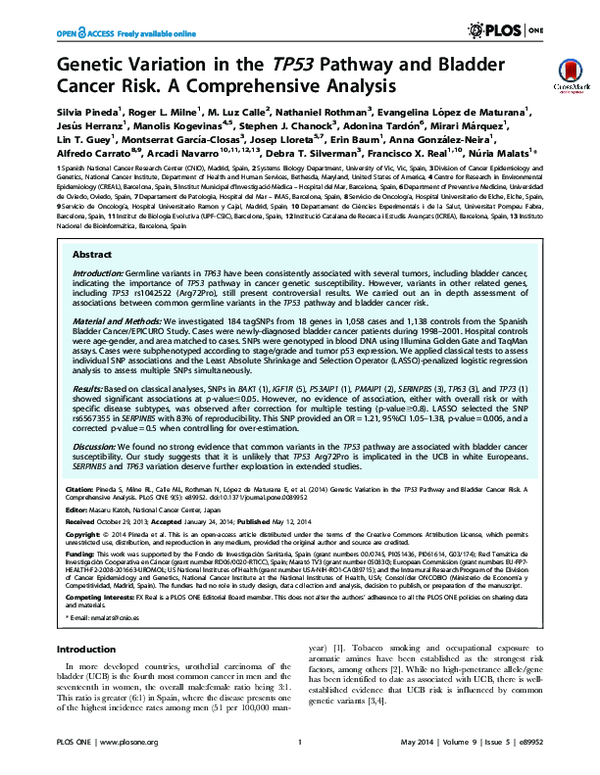 (PDF) Genetic Variation in the TP53 Pathway and Bladder Cancer Risk. A ...