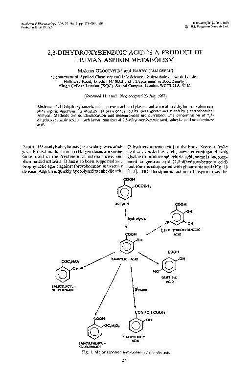 (PDF) 2,3Dihydroxybenzoic acid is a product of human aspirin