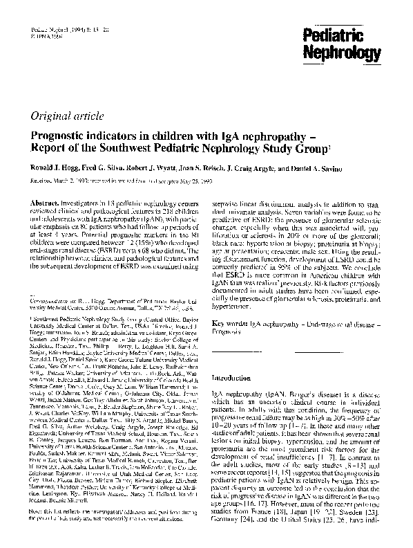 (PDF) Prognostic indicators in children with IgA nephropathy ? Report