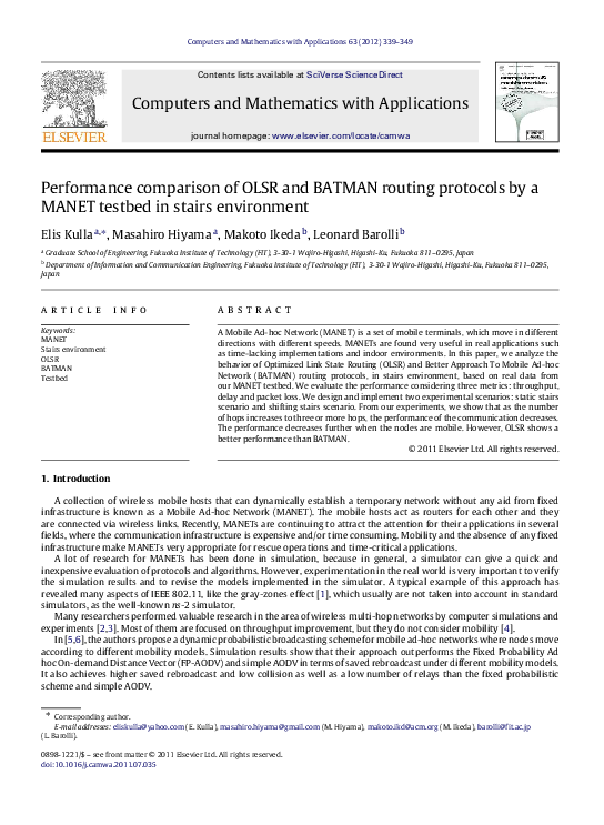 (PDF) Performance comparison of OLSR and BATMAN routing protocols by a ...