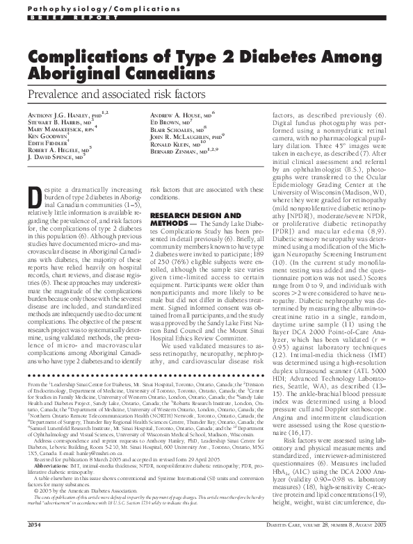 (PDF) Complications of Type 2 Diabetes Among Aboriginal Canadians