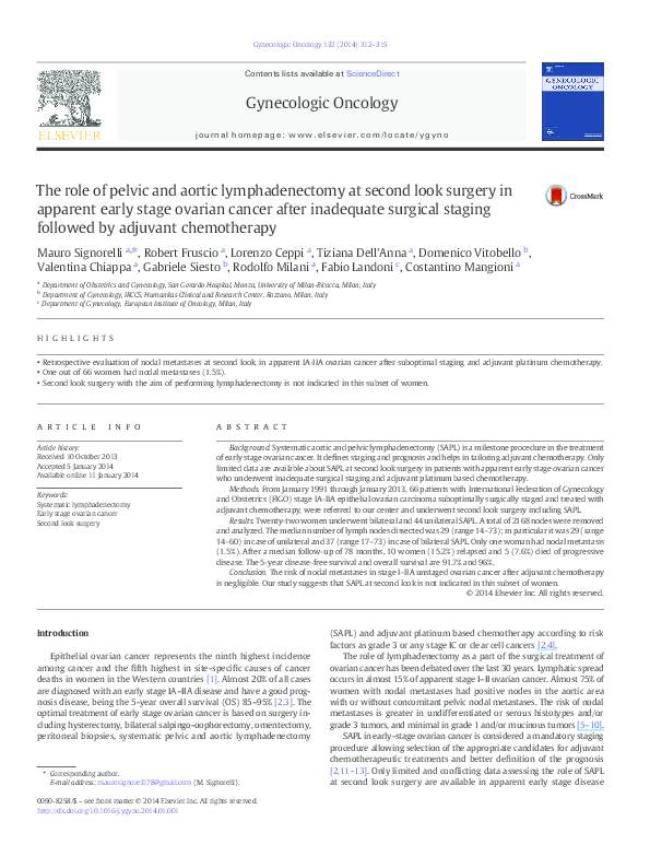 (PDF) The role of pelvic and aortic lymphadenectomy at second look ...