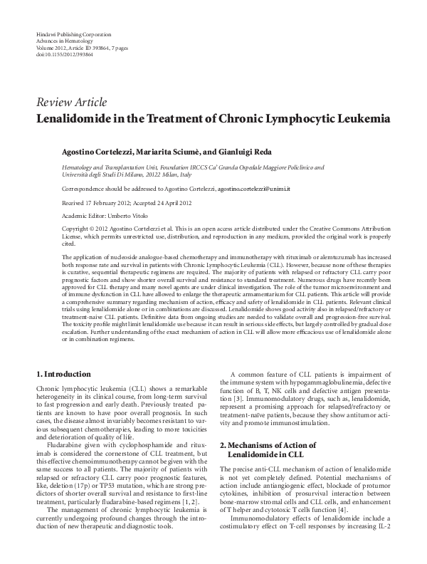 (PDF) Lenalidomide in the treatment of chronic lymphocytic leukemia