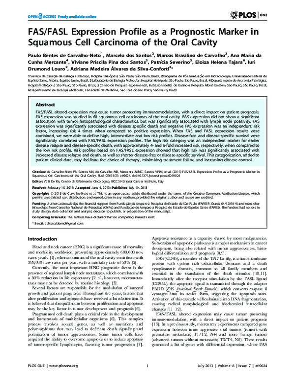 (PDF) FAS/FASL Expression Profile as a Prognostic Marker in Squamous ...