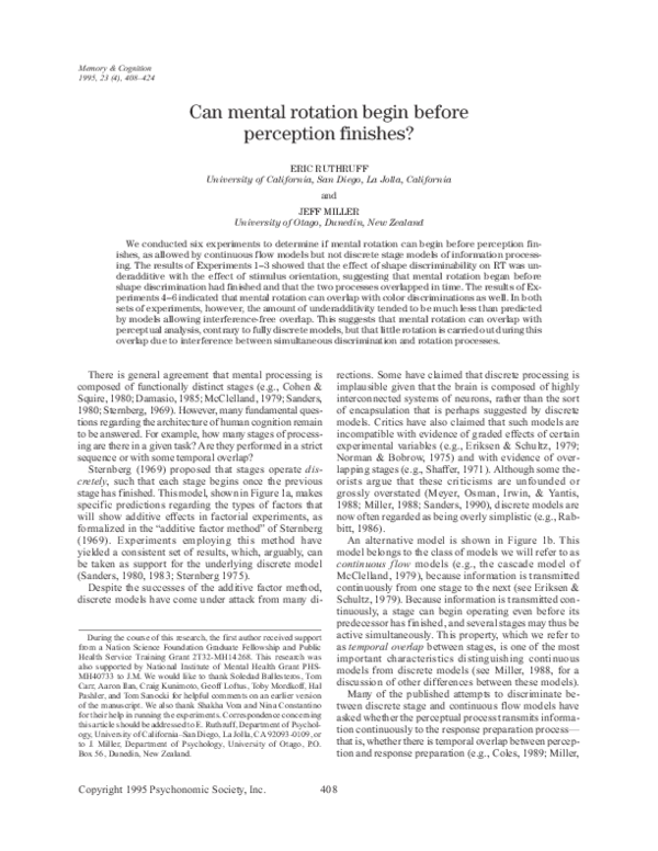 (PDF) Can mental rotation begin before perception finishes?