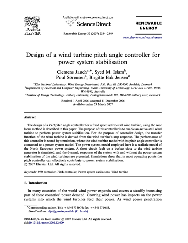 (PDF) Design of pid controller for wind turbine