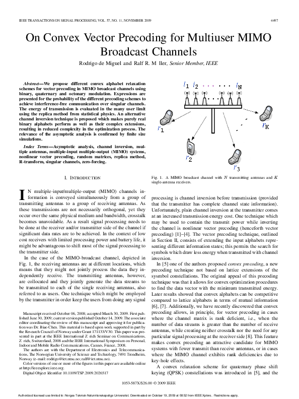 (PDF) On Convex Vector Precoding for Multiuser MIMO Broadcast Channels