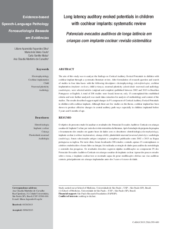 (PDF) Long latency auditory evoked potentials in children with cochlear ...