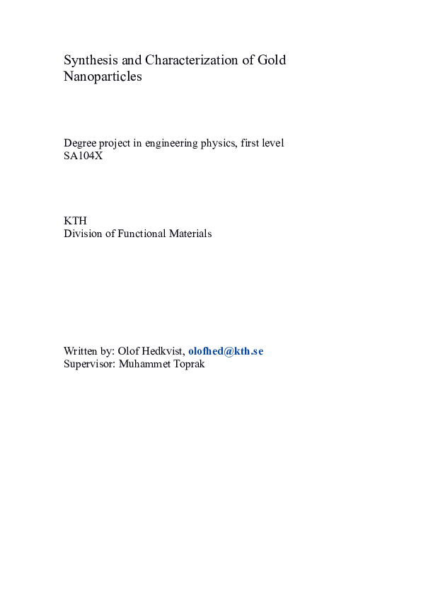 (PDF) Synthesis and Characterization of Gold Nanoparticles