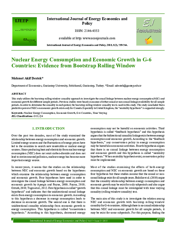 (PDF) Nuclear Energy Consumption and Economic Growth in G-6 Countries ...