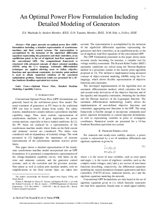  pdf an optimal power flow formulation including detailed modeling of