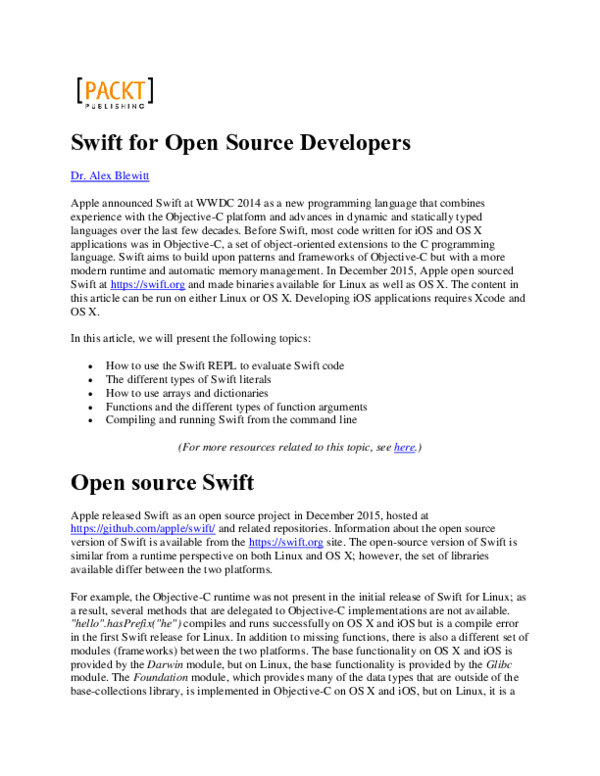 (PDF) Swift for Open Source Developers