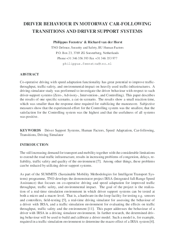 (PDF) Driver Behaviour in Motorway Car-Following Transitions and Driver ...