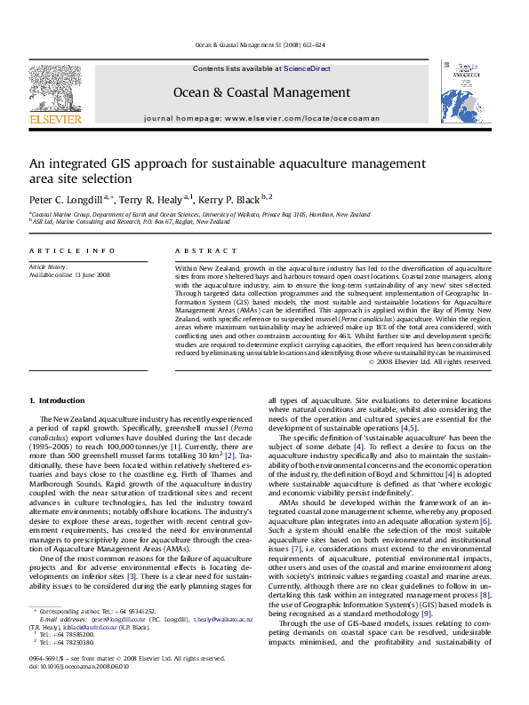 (PDF) An integrated GIS approach for sustainable aquaculture management ...