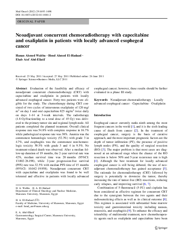 (PDF) Neoadjuvant concurrent chemoradiotherapy with capecitabine and ...