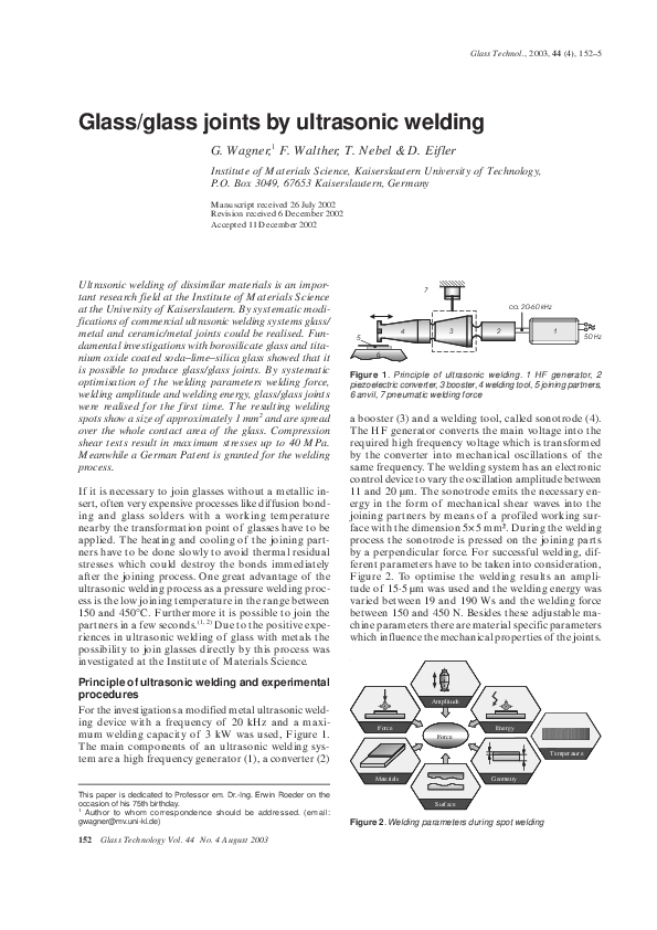 (PDF) Glass/GlassJoints by Ultrasonic Welding Guntram Wagner