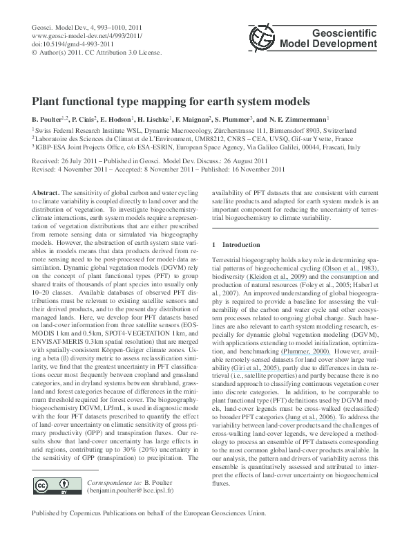 (PDF) Plant functional type mapping for earth system models
