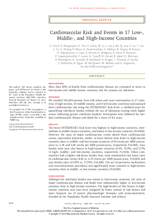 (PDF) Cardiovascular Risk and Events in 17 Low-, Middle-, and High ...