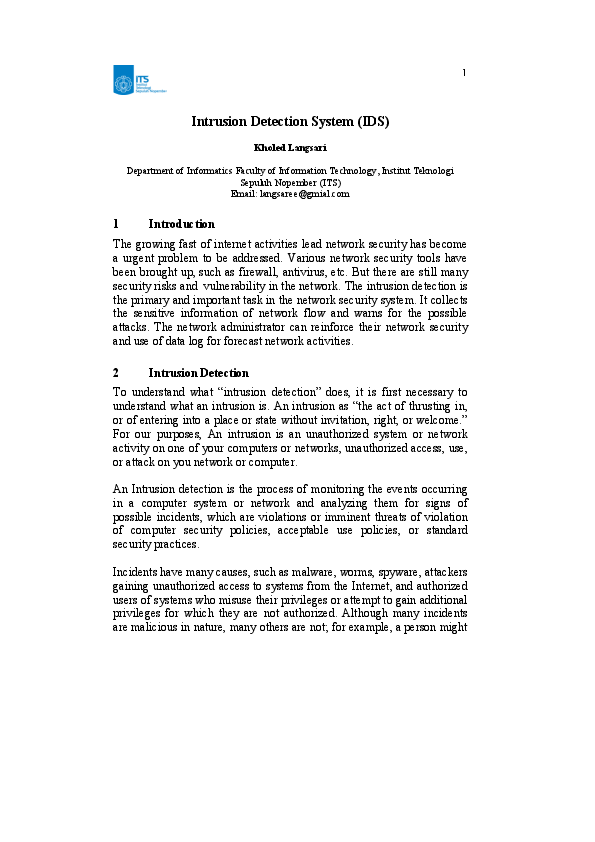(PDF) Intrusion Detection System (IDS) - Experiment with pfSense and Snort