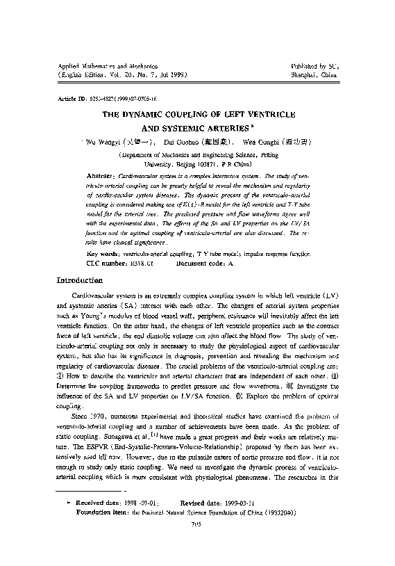 (PDF) The dynamic coupling of left ventricle and systemic arteries