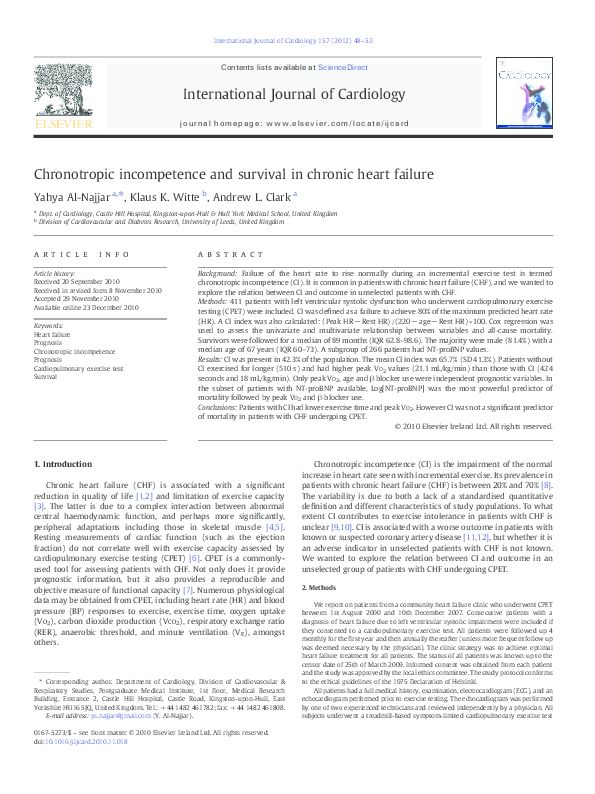 (PDF) Chronotropic incompetence and survival in chronic heart failure