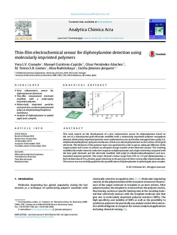 (PDF) Thinfilm electrochemical sensor for diphenylamine detection