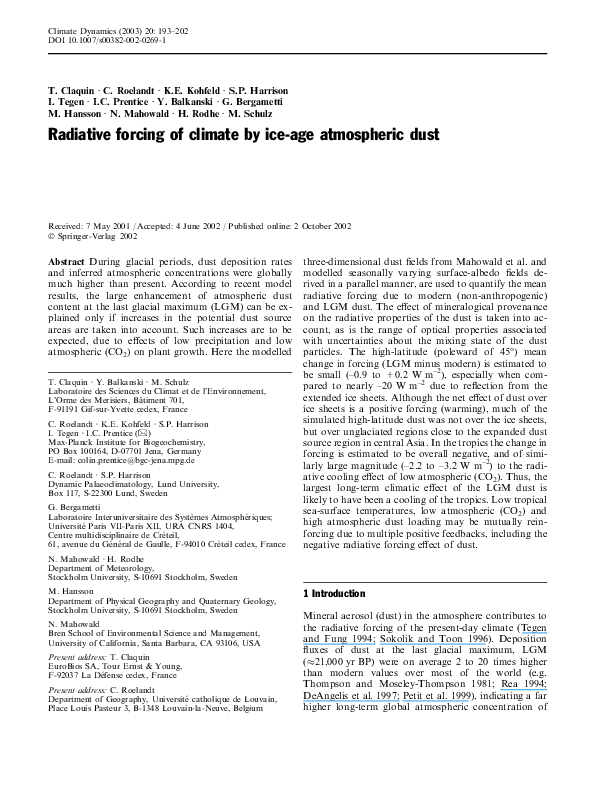 Radiative forcing of climate by ice-age atmospheric dust