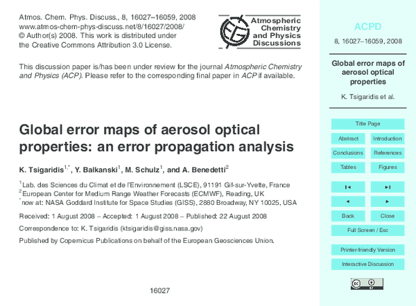 (PDF) Global error maps of aerosol optical properties: an error ...