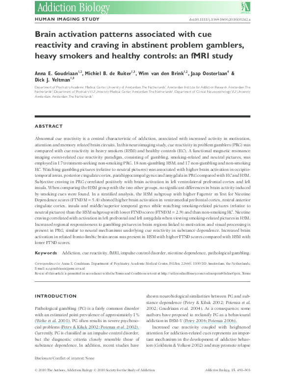 (PDF) Brain activation patterns associated with cue reactivity and ...