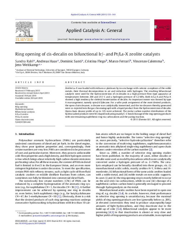 (PDF) Ring opening of cis-decalin on bifunctional Ir/- and Pt/La-X ...