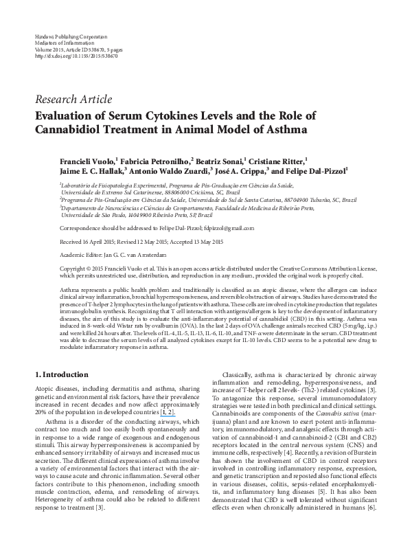 (PDF) Evaluation of Serum Cytokines Levels and the Role of Cannabidiol ...