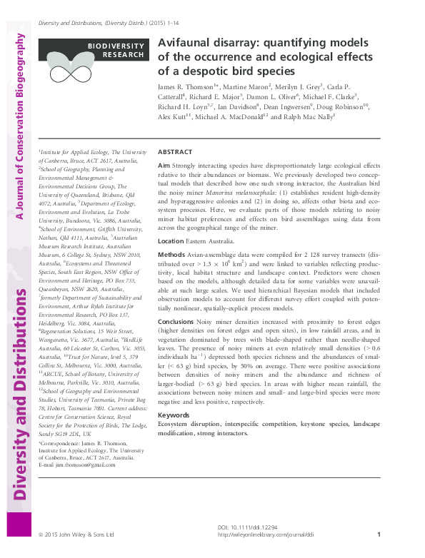(PDF) Avifaunal disarray: quantifying models of the occurrence and ...
