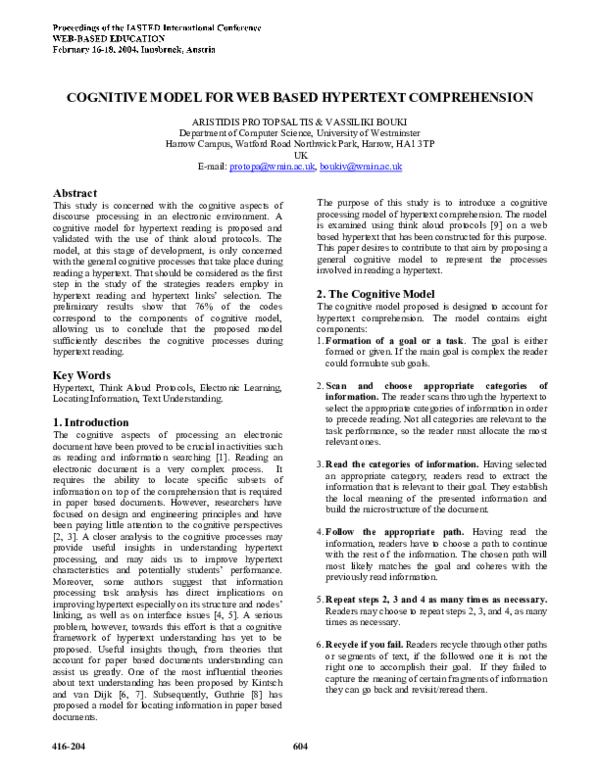 (PDF) COGNITIVE MODEL FOR WEB BASED HYPERTEXT COMPREHENSION