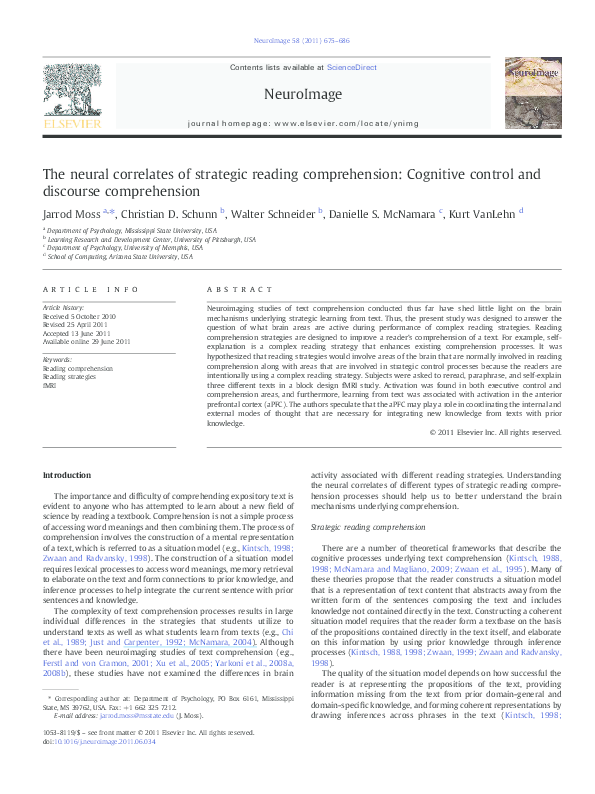 (PDF) The neural correlates of strategic reading comprehension ...