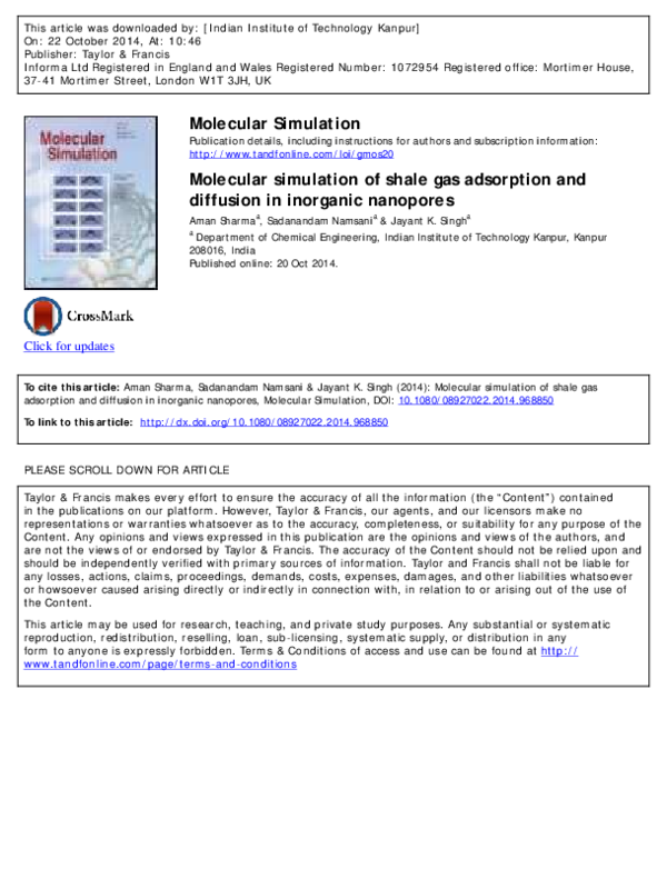 (PDF) Molecular simulation of shale gas adsorption and diffusion in ...