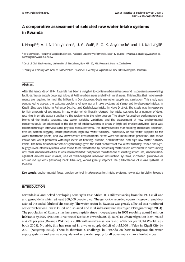 (PDF) A comparative assessment of selected raw water intake systems in ...