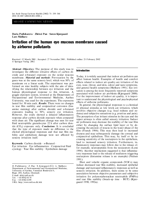 (PDF) Irritation of the human eye mucous membrane caused by airborne