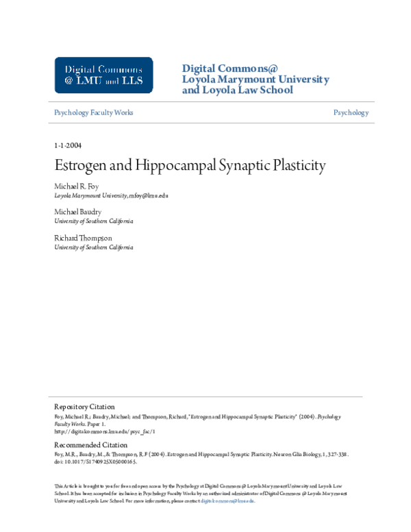 (PDF) Estrogen and hippocampal synaptic plasticity