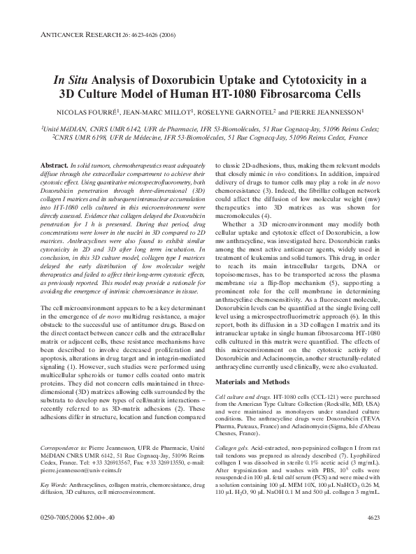 (PDF) In situ analysis of doxorubicin uptake and cytotoxicity in a 3D ...
