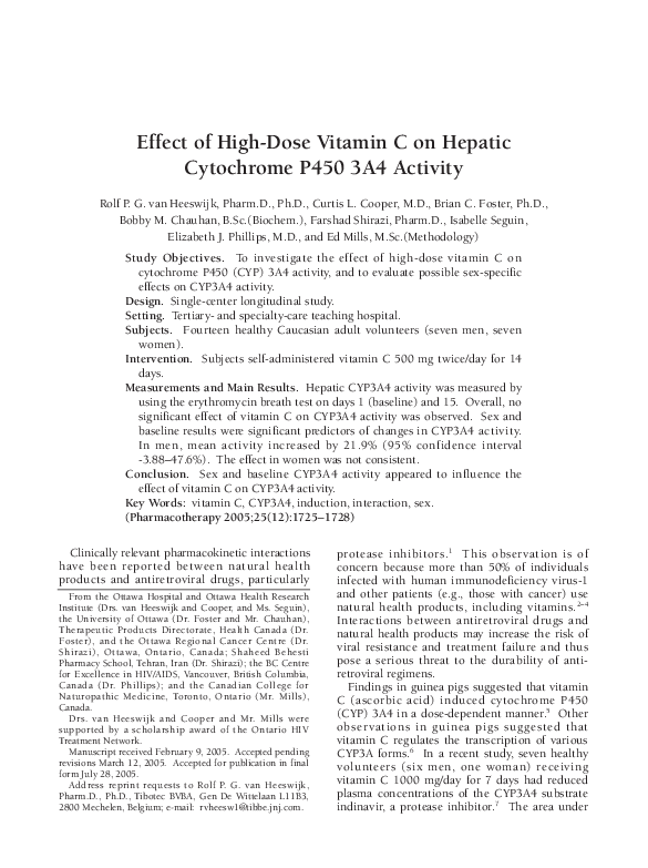 (PDF) Effect of HighDose Vitamin C on Hepatic Cytochrome P450 3A4