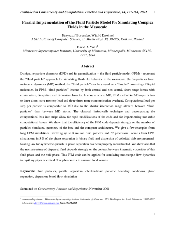(PDF) Parallel implementation of the fluid particle model for ...