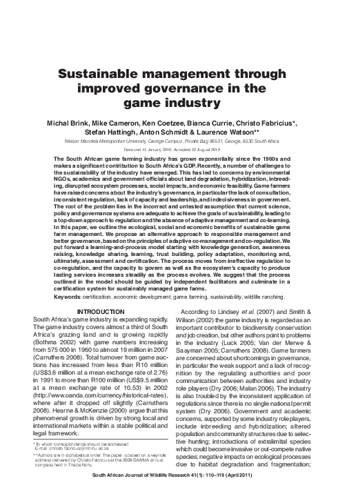 (PDF) Sustainable Management through Improved Governance in the Game ...