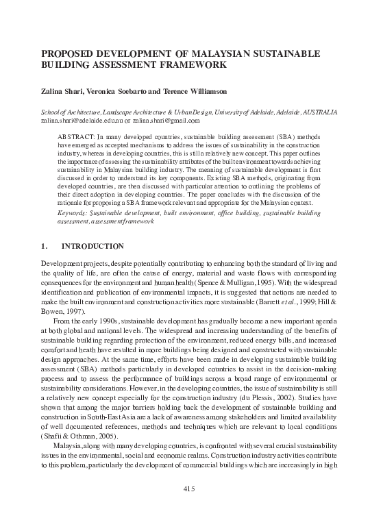 (PDF) Proposed development of Malaysian sustainable building assessment ...