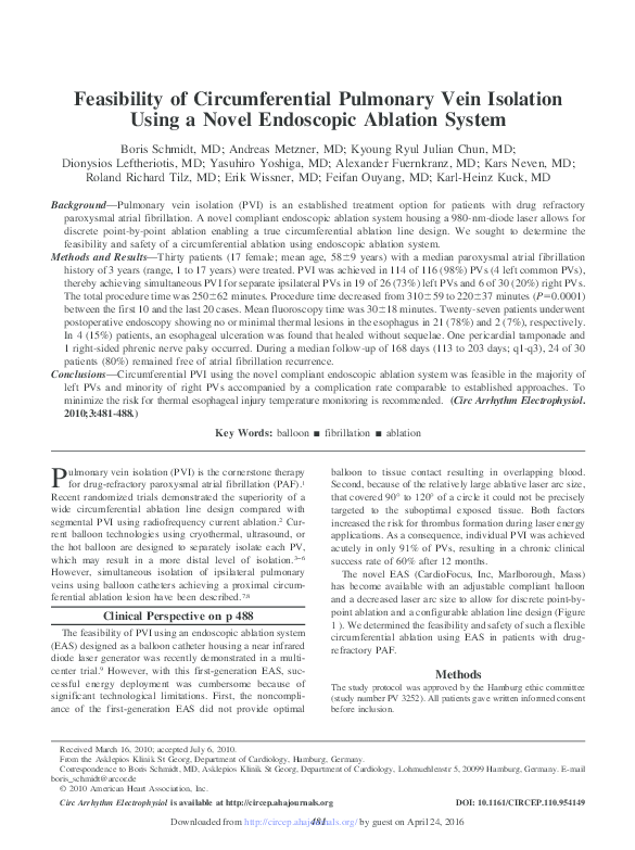 (PDF) Feasibility of Circumferential Pulmonary Vein Isolation Using a