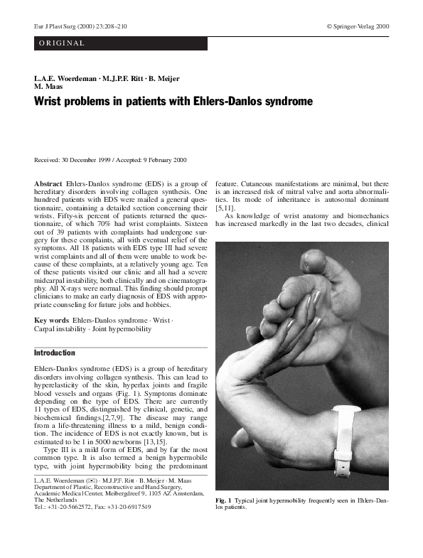 (PDF) Wrist problems in patients with EhlersDanlos syndrome Marco