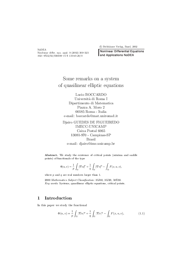 (PDF) Some remarks on a system of quasilinear elliptic equations