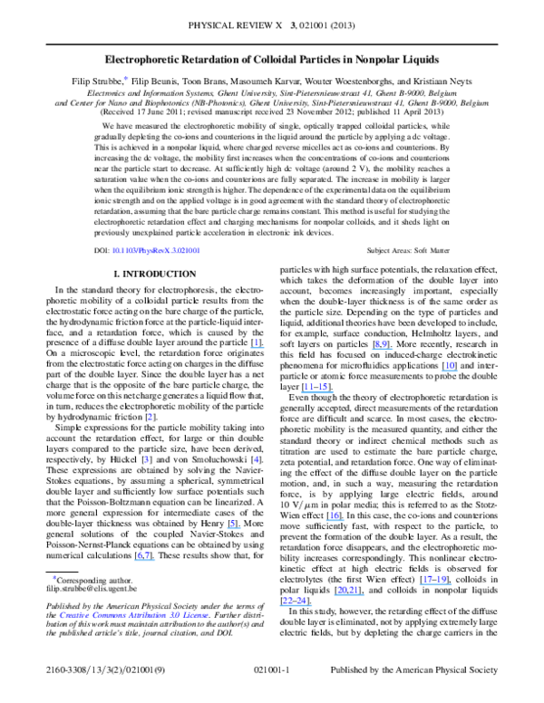 (PDF) Electrophoretic Retardation of Colloidal Particles in Nonpolar ...