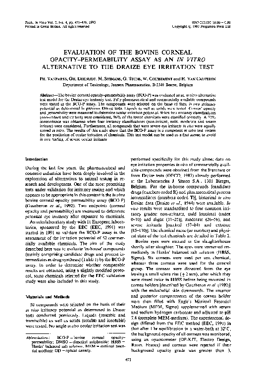 (PDF) Evaluation of the bovine corneal opacitypermeability assay as an