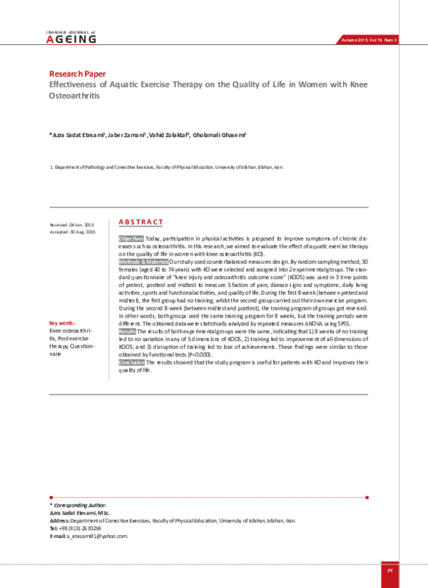 (PDF) Effectiveness of Aquatic Exercise Therapy on the Quality of Life