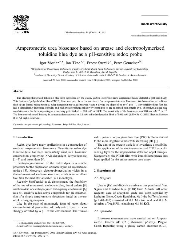 (PDF) Amperometric urea biosensor based on urease and ...